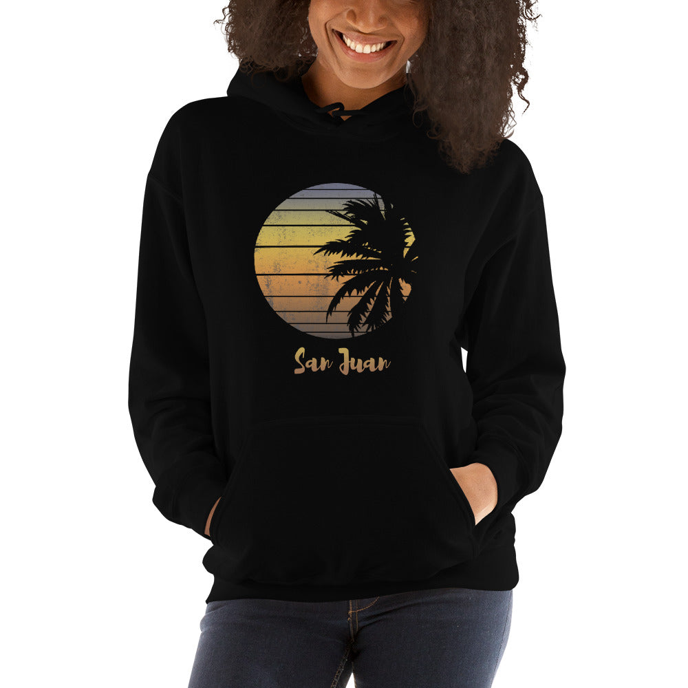 Retro San Juan Puerto Rico  Beach Palm Tree Vacation Souvenir Unisex Hoodie Top Sweatshirt