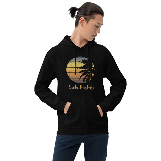 Retro Santa Barbara California Beach Vacation Souvenir Palm Tree Unisex Hoodie Top Sweatshirt