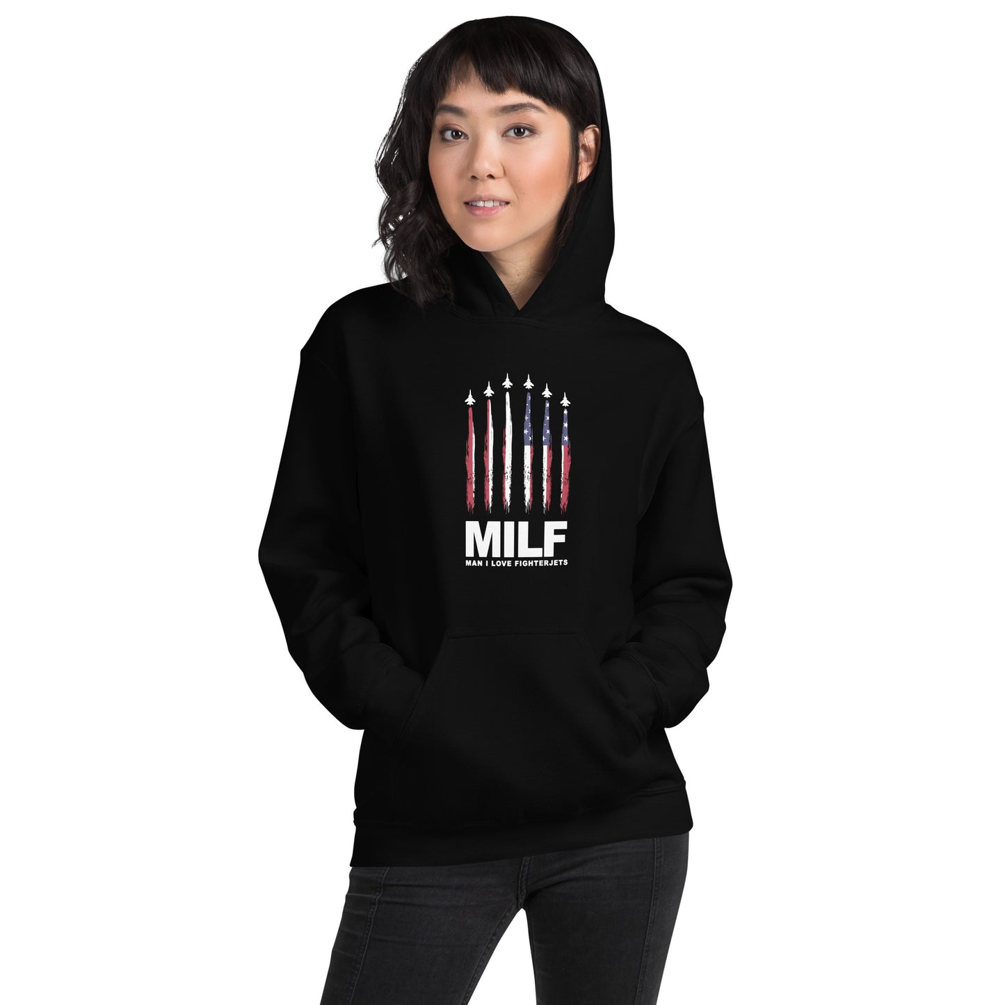 Funny MILF Military Service Jet Fighter  Joke 4th Of July USA Flag  Unisex Hoodie Top Sweatshirt