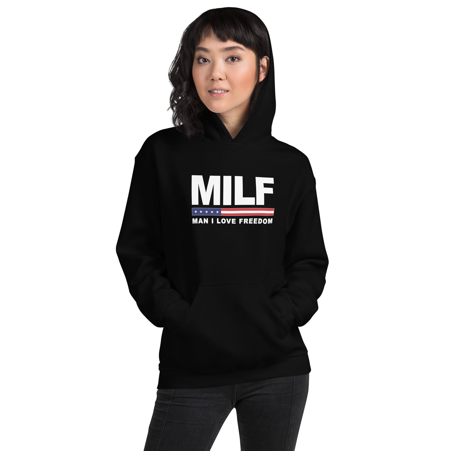 Funny MILF Military Service Freedom  Joke 4th Of July USA Flag  Unisex Hoodie Top Sweatshirt