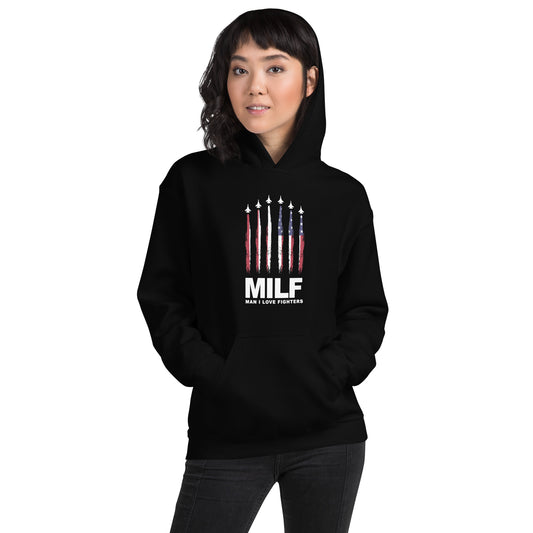 Funny MILF Military Service Fighter Jet Joke 4th Of July USA Flag Unisex Hoodie Top Sweatshirt