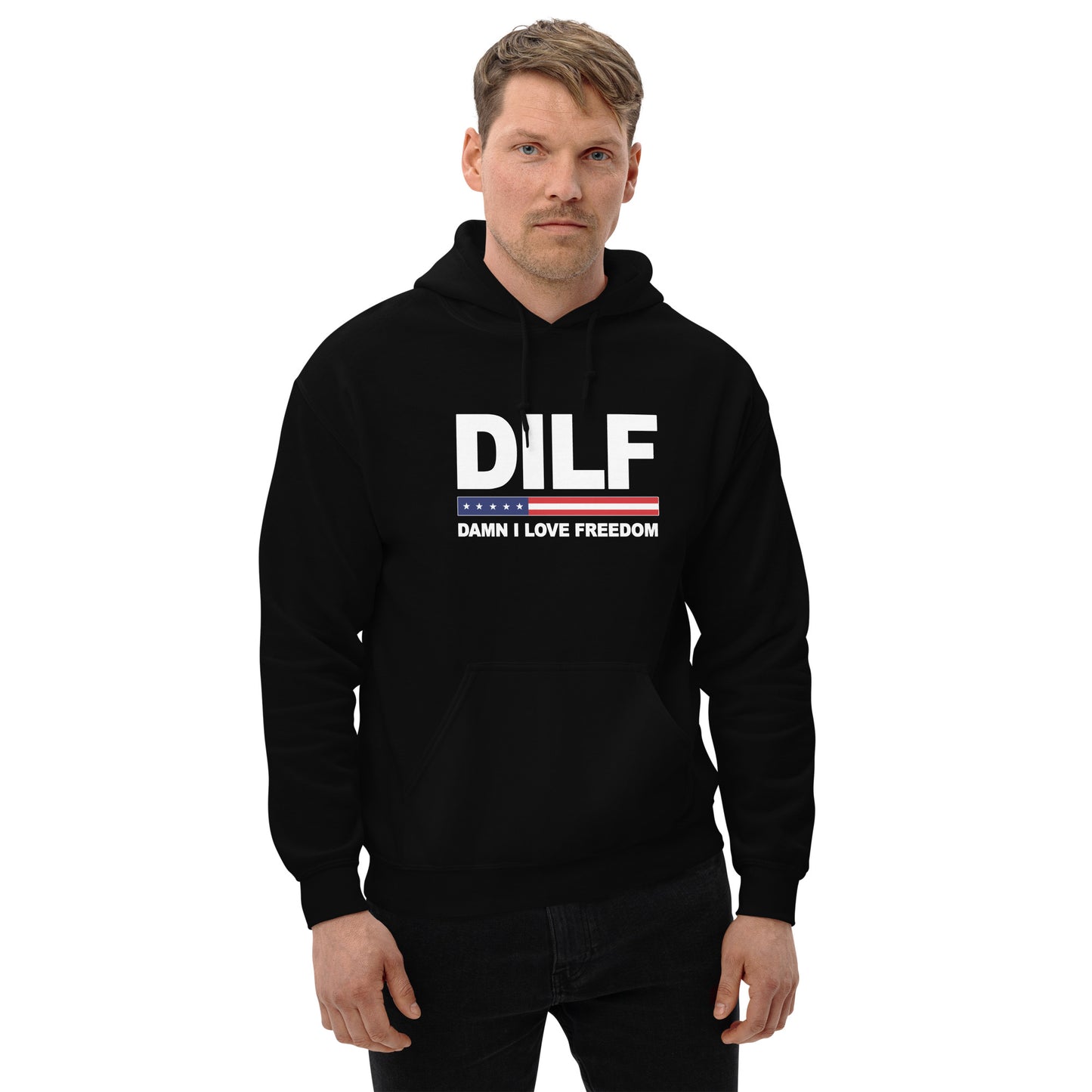 Funny DILF Military Service Freedom 4th Of July USA Flag  Joke  Unisex Hoodie Top Sweatshirt