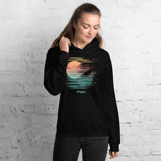 Artistic Maui Hawaii Palm Tree Vacation Souvenir Unisex Hoodie Top Sweatshirt