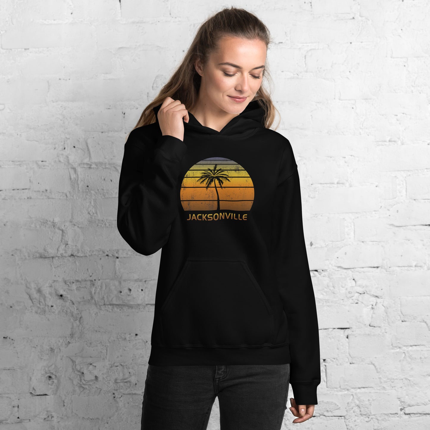 Retro Jacksonville Florida Vintage Sunset Beach Vacation Souvenir Unisex Hoodie Top Sweatshirt