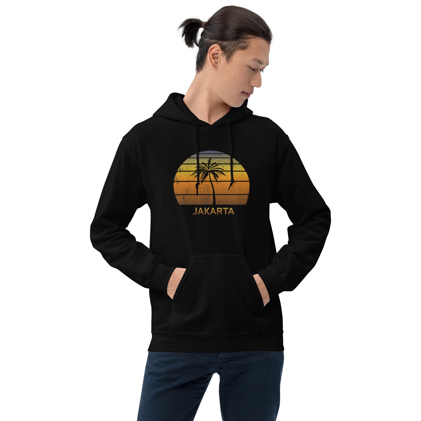 Retro Jakarta Indonesia Vintage Sunset Beach Vacation Souvenir Unisex Hoodie Top Sweatshirt