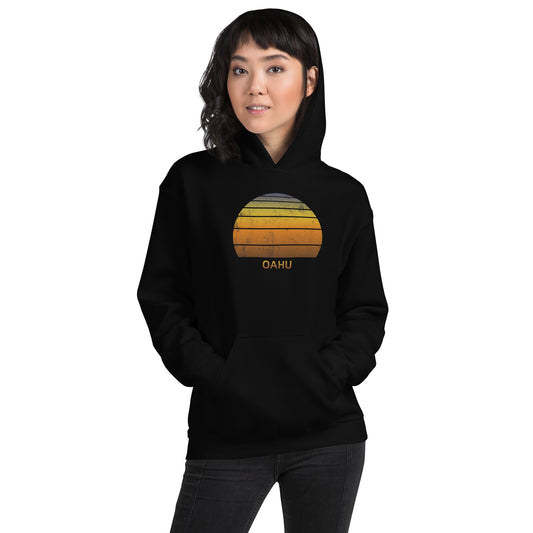 Retro Oahu Hawaii Vacation Souvenir Sunset Unisex Hoodie Top Sweatshirt