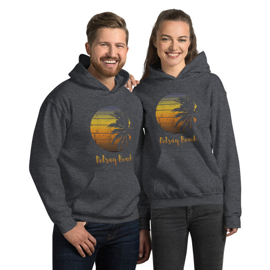 Retro Delray Beach Florida Palm Tree Vacation Souvenir Unisex Hoodie Top Sweatshirt