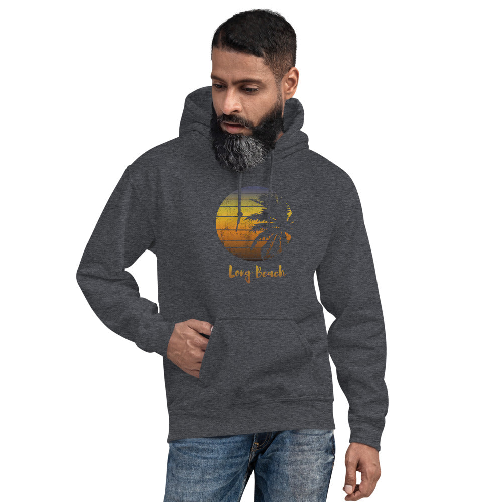 Retro Long Beach California Vacation Souvenir Palm Tree Unisex Hoodie Top Sweatshirt