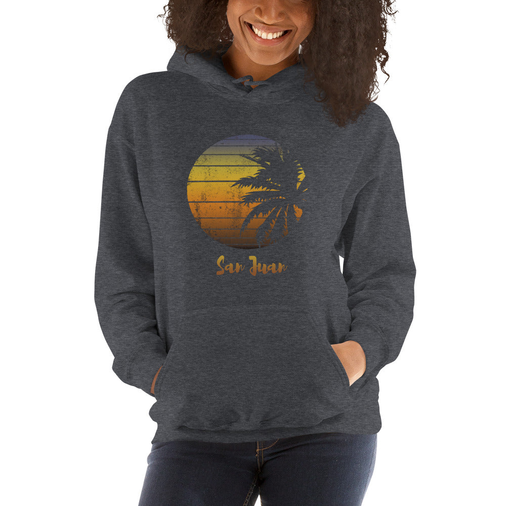 Retro San Juan Puerto Rico  Beach Palm Tree Vacation Souvenir Unisex Hoodie Top Sweatshirt