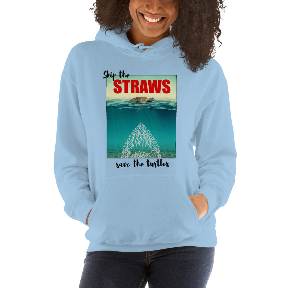 Skip The Straw Save The Turtles Climate Awareness Unisex Hoodie Top Sweatshirt