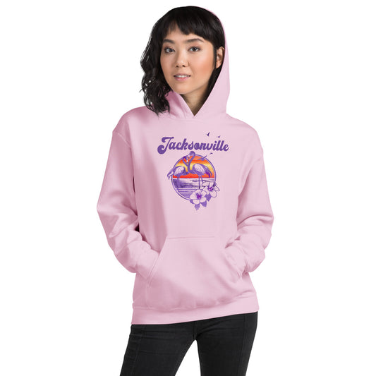 Retro Jacksonville Florida Beach Flamingo Hibiscus Unisex Hoodie Top Sweatshirt