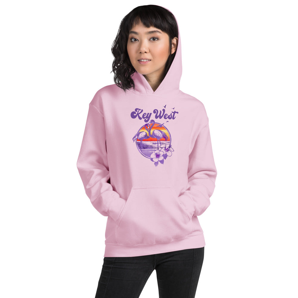 Retro Key West Florida Beach Flamingo Hibiscus Unisex Hoodie Top Sweatshirt