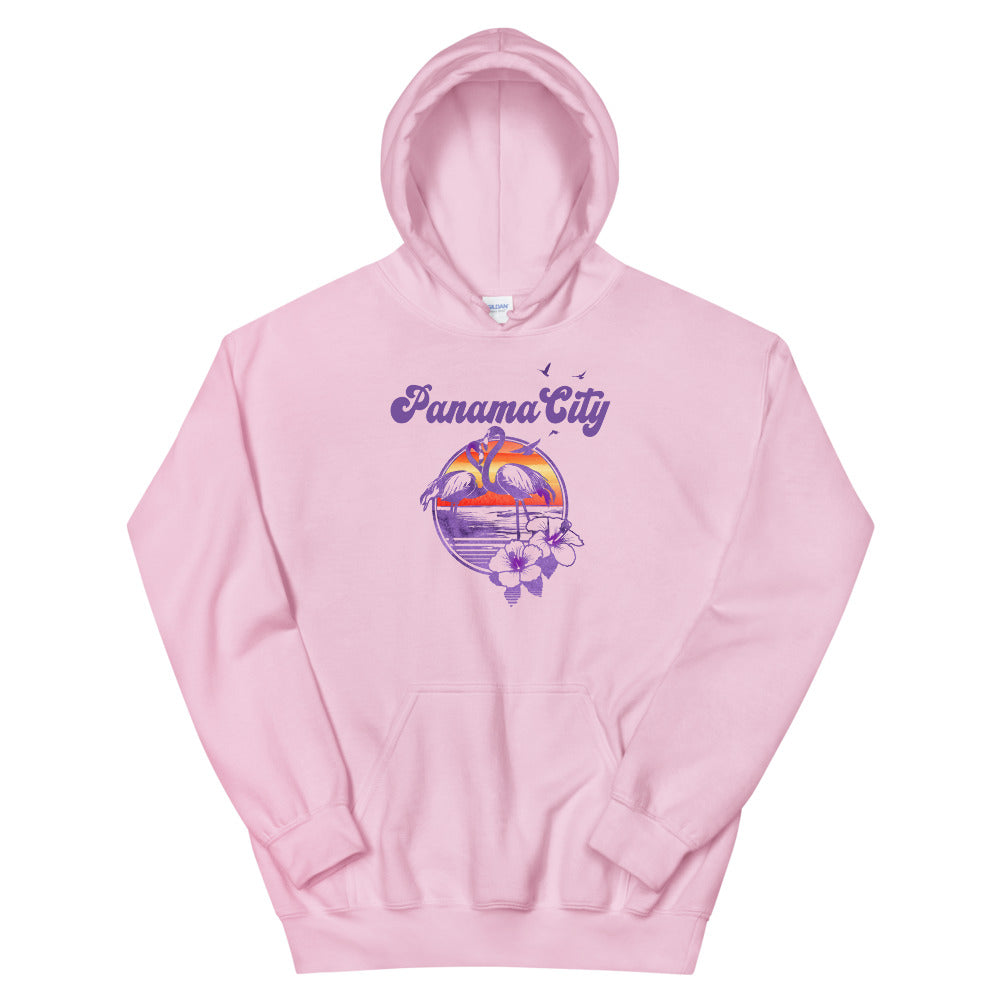 Retro Panama City Florida Beach Flamingo Hibiscus Unisex Hoodie Top Sweatshirt