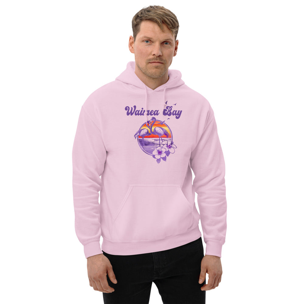 Retro Waimea Bay Oahu Hawaii Beach Flamingo Hibiscus Unisex Hoodie Top Sweatshirt