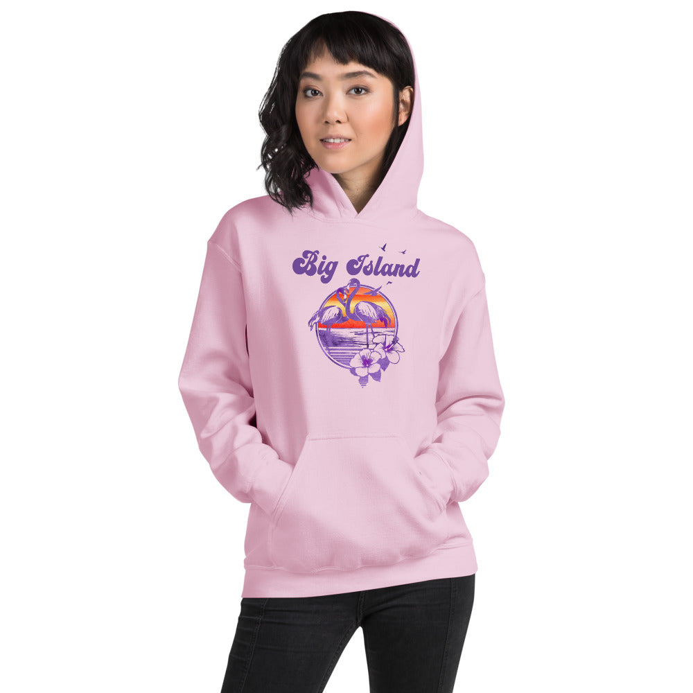 Retro Big Island Hawaii Beach Flamingo Hibiscus Unisex Hoodie Top Sweatshirt