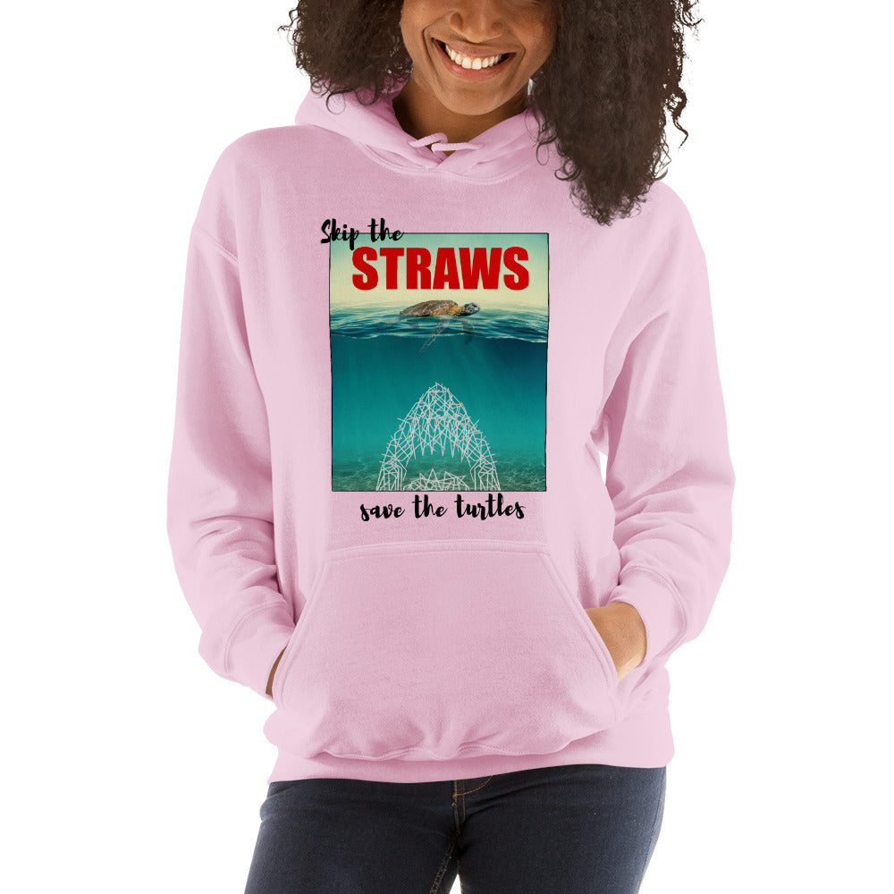 Skip The Straw Save The Turtles Climate Awareness Unisex Hoodie Top Sweatshirt