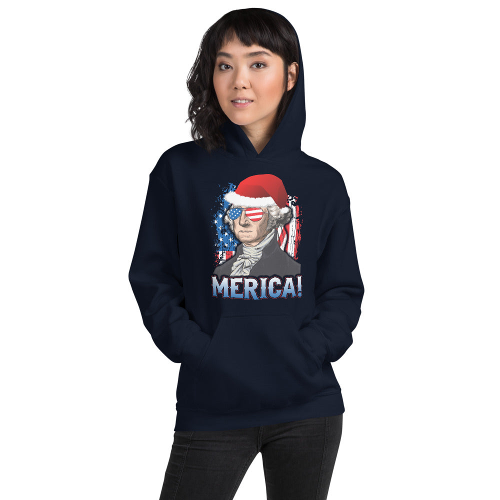 Funny President George Washington Merica Christmas Political USA Flag Unisex Hoodie Top Sweatshirt