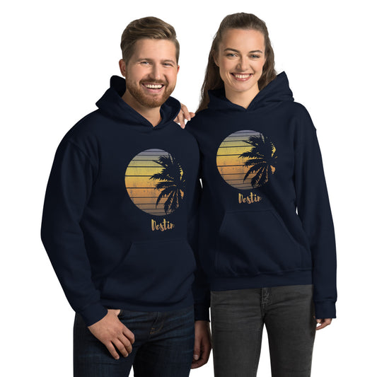 Retro Destin Florida Beach Palm Tree Vacation Souvenir Unisex Hoodie Top Sweatshirt