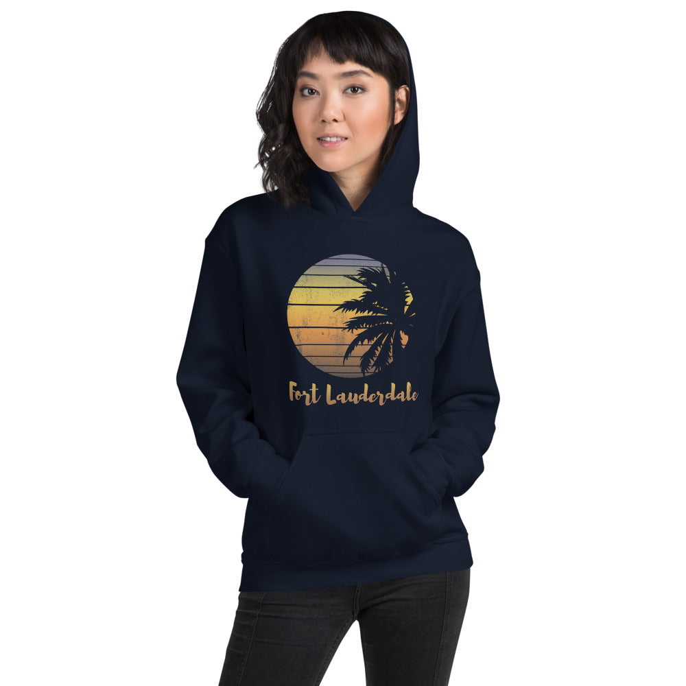 Retro Fort Lauderdale Florida Beach Palm Tree Vacation Souvenir Unisex Hoodie Top Sweatshirt