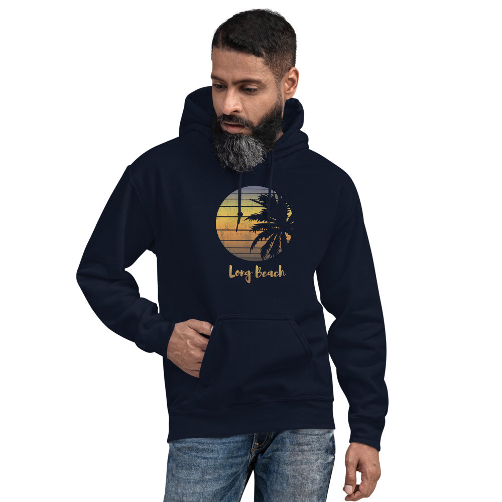 Retro Long Beach California Vacation Souvenir Palm Tree Unisex Hoodie Top Sweatshirt