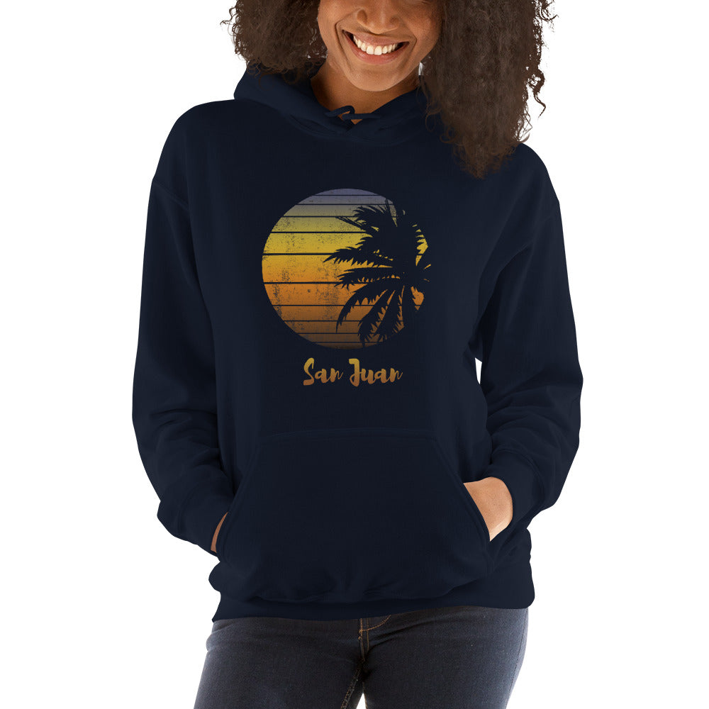 Retro San Juan Puerto Rico  Beach Palm Tree Vacation Souvenir Unisex Hoodie Top Sweatshirt