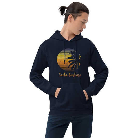 Retro Santa Barbara California Beach Vacation Souvenir Palm Tree Unisex Hoodie Top Sweatshirt