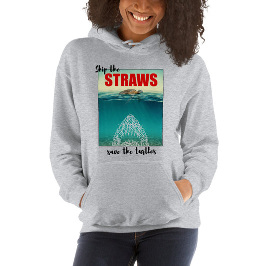 Skip The Straw Save The Turtles Climate Awareness Unisex Hoodie Top Sweatshirt