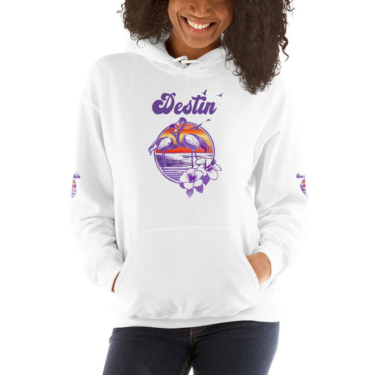 Retro Destin Florida Beach Flamingo Hibiscus Unisex Hoodie Top Sweatshirt