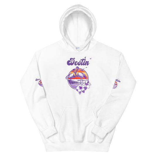 Retro Destin Florida Beach Flamingo Hibiscus Unisex Hoodie Top Sweatshirt