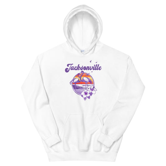 Retro Jacksonville Florida Beach Flamingo Hibiscus Unisex Hoodie Top Sweatshirt