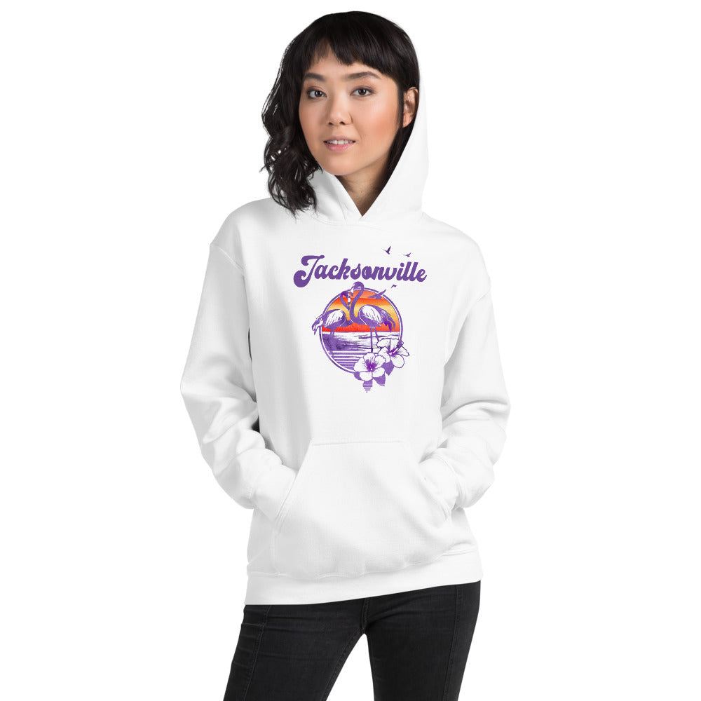 Retro Jacksonville Florida Beach Flamingo Hibiscus Unisex Hoodie Top Sweatshirt