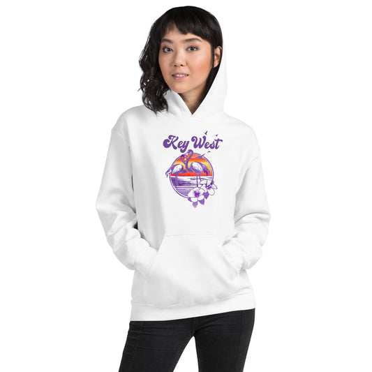 Retro Key West Florida Beach Flamingo Hibiscus Unisex Hoodie Top Sweatshirt