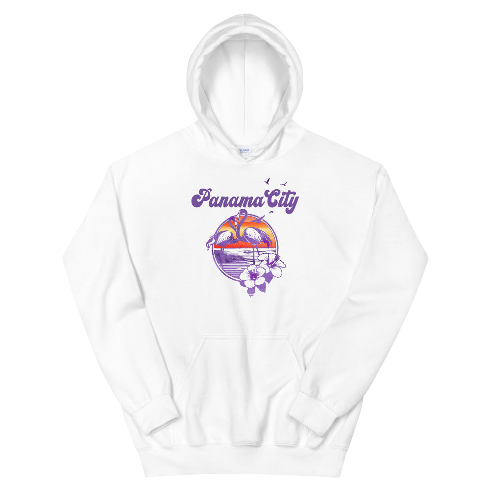 Retro Panama City Florida Beach Flamingo Hibiscus Unisex Hoodie Top Sweatshirt