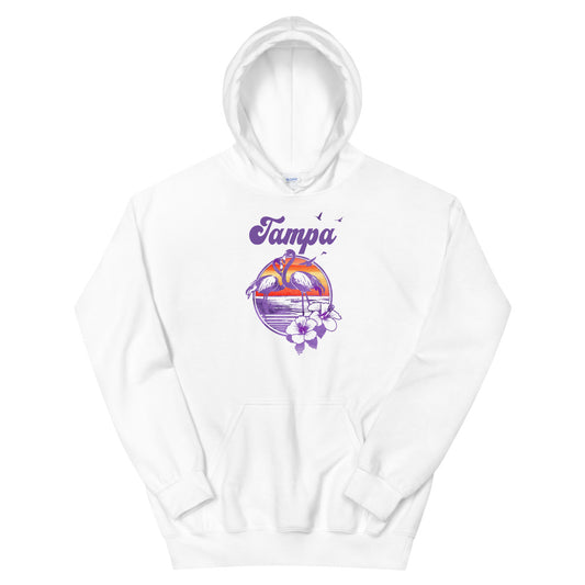 Retro Tampa Florida Beach Flamingo Hibiscus Unisex Hoodie Top Sweatshirt