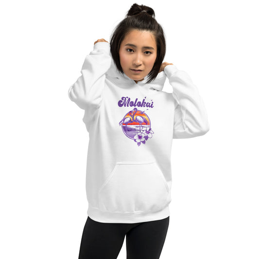 Retro Molokai Hawaii Beach Flamingo Hibiscus Unisex Hoodie Top Sweatshirt