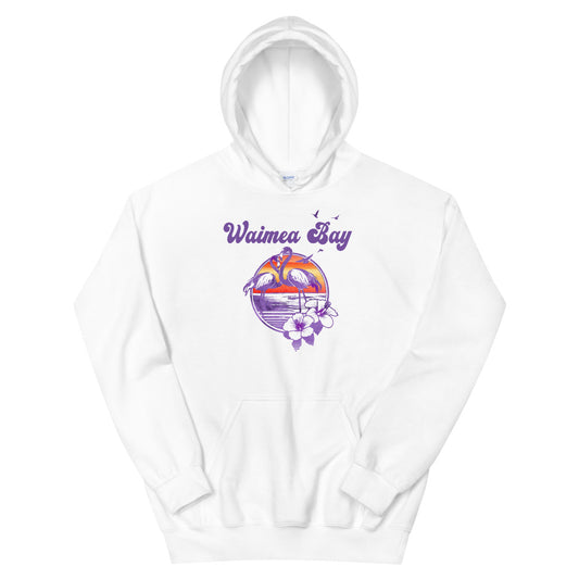 Retro Waimea Bay Oahu Hawaii Beach Flamingo Hibiscus Unisex Hoodie Top Sweatshirt