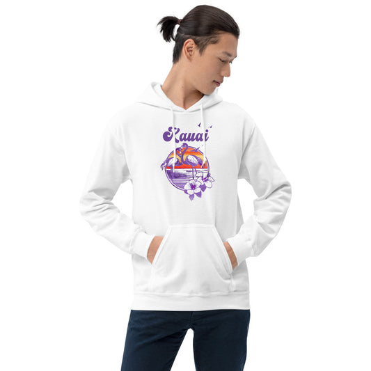 Retro Kauai Hawaii Beach Flamingo Hibiscus Unisex Hoodie Top Sweatshirt