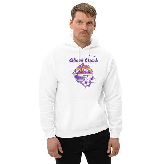 Retro Miami Beach Florida Flamingo Hibiscus Unisex Hoodie Top Sweatshirt