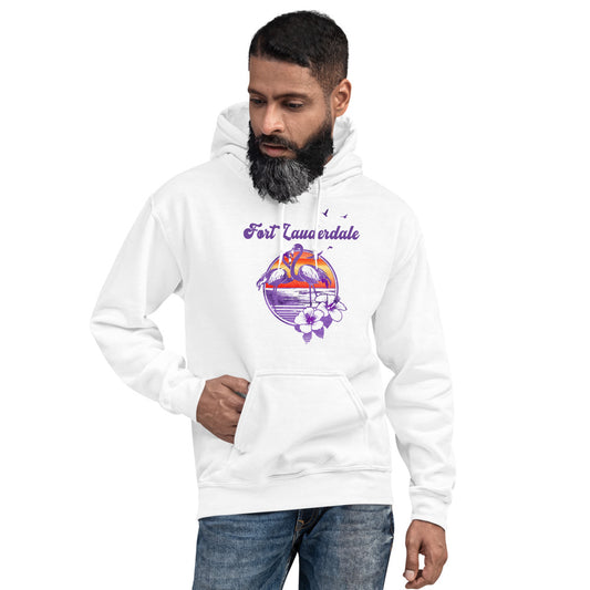 Retro Fort Lauderdale Florida Beach Flamingo Hibiscus Unisex Hoodie Top Sweatshirt