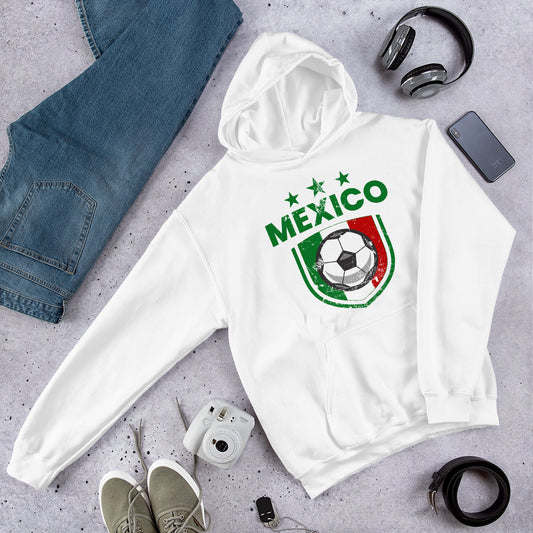 Retro Mexico Soccer Team Football Fan Country Mexican Flag Unisex Hoodie Top Sweatshirt