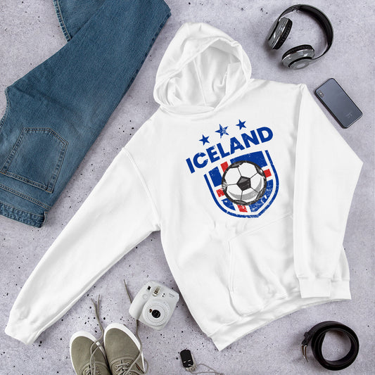 Retro Iceland Soccer Team Football Fan Country Icelandic Flag Unisex Hoodie Top Sweatshirt