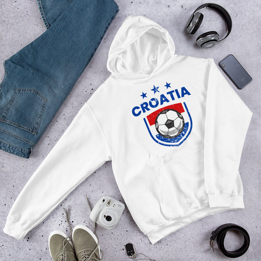 Retro Croatia Soccer Team Football Fan Country Croatian Flag Unisex Hoodie Top Sweatshirt