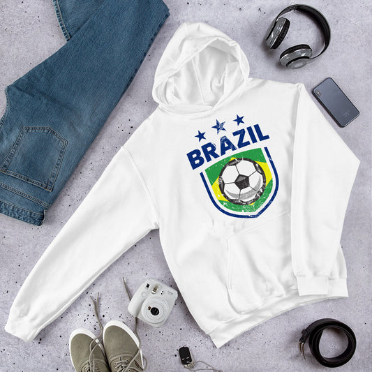 Retro Brazil Soccer Team Football Fan Country Brasil Brazilian Flag Unisex Hoodie Top Sweatshirt