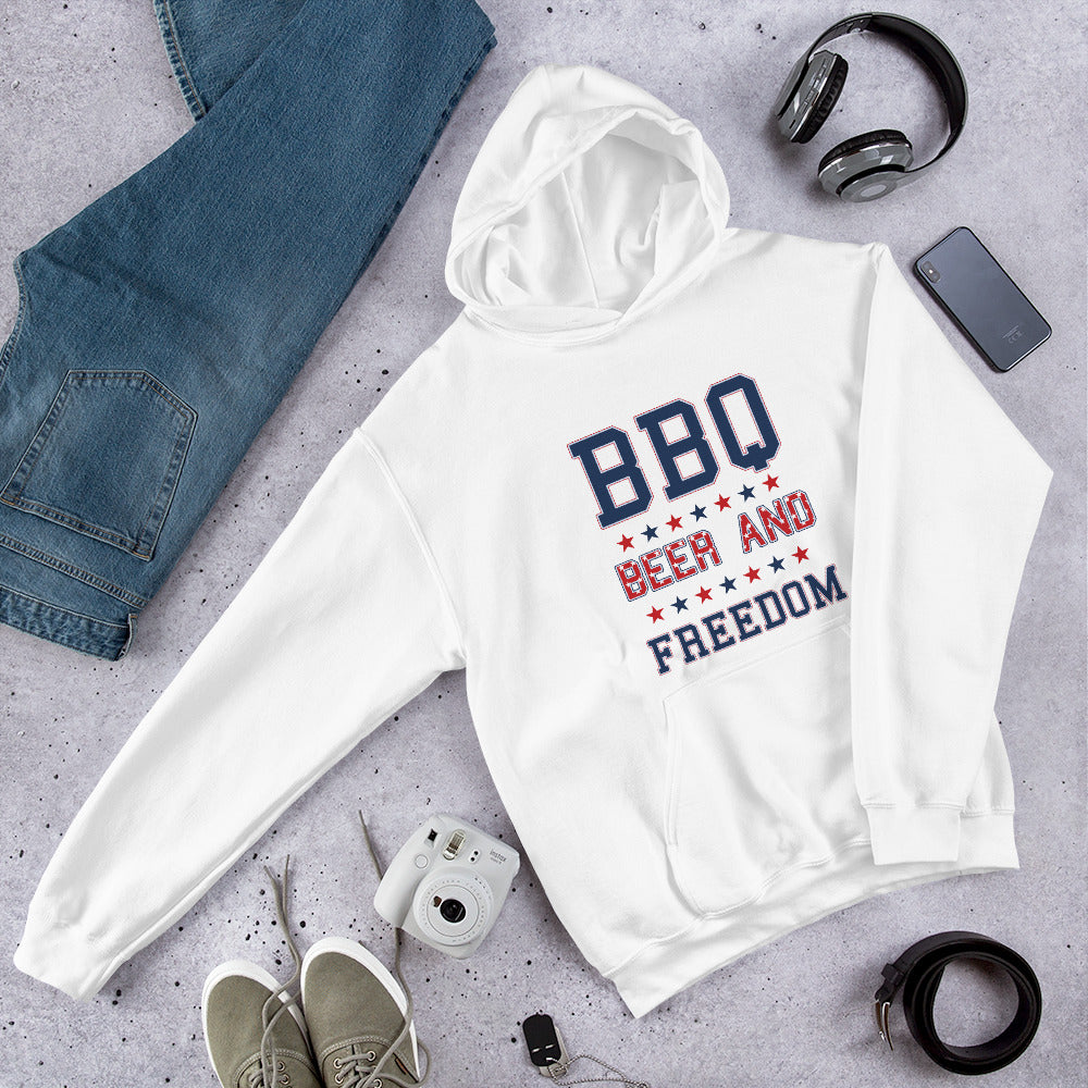 Funny BBQ Beer And Freedom July 4th USA Patriotic Unisex Hoodie Top Sweatshirt