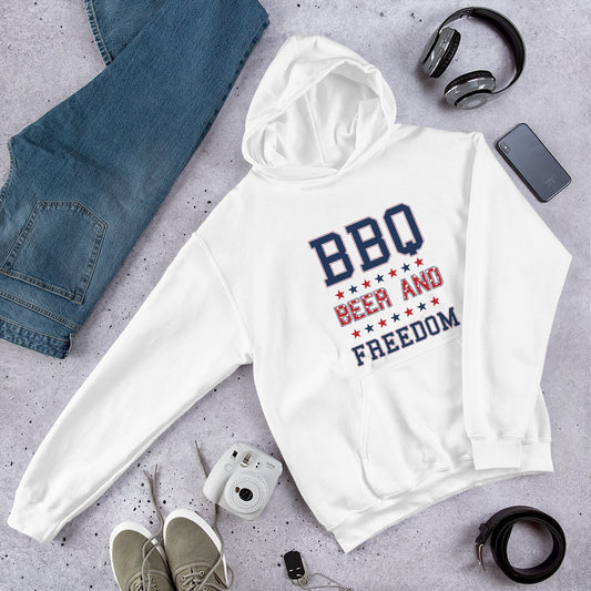 Funny BBQ Beer And Freedom July 4th USA Patriotic Unisex Hoodie Top Sweatshirt