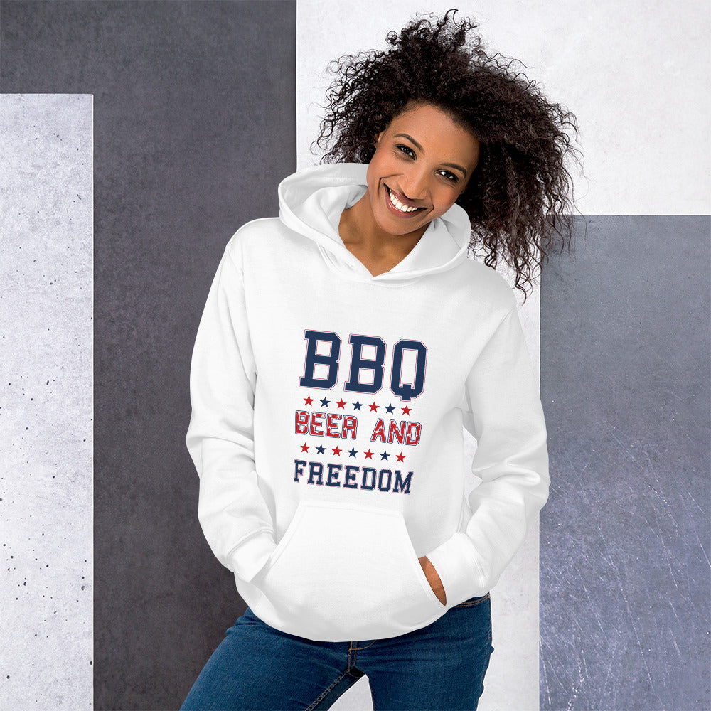 Funny BBQ Beer And Freedom July 4th USA Patriotic Unisex Hoodie Top Sweatshirt