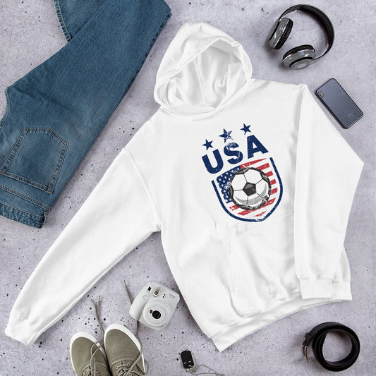 Retro USA Soccer Team Football Fan Country American Flag Unisex Hoodie Top Sweatshirt