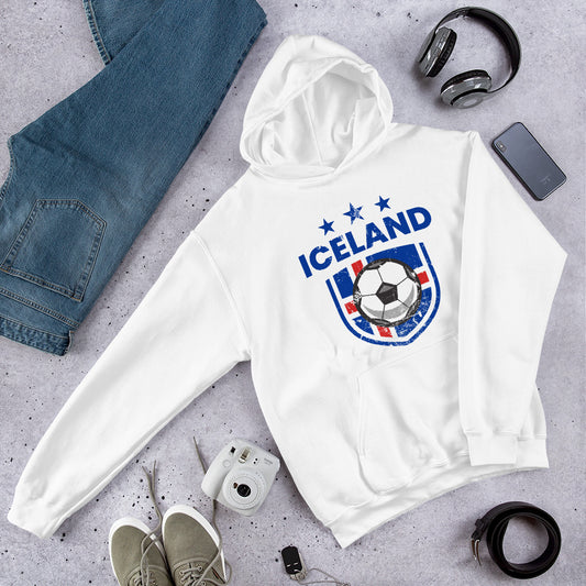 Retro Iceland Soccer Team Football Fan Country Icelandic Flag Unisex Hoodie Top Sweatshirt