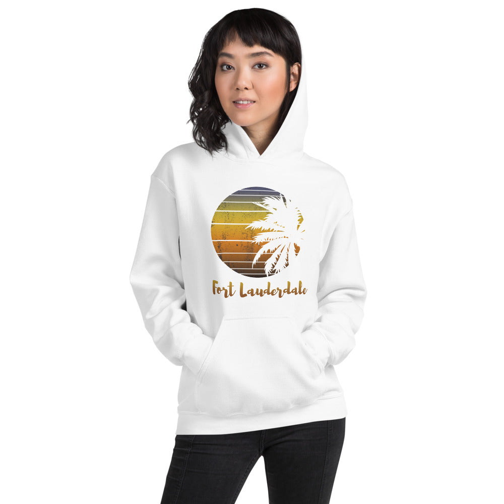 Retro Fort Lauderdale Florida Beach Palm Tree Vacation Souvenir Unisex Hoodie Top Sweatshirt