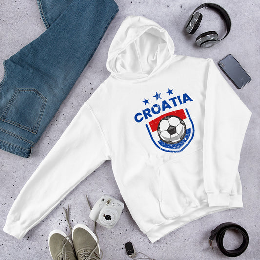 Retro Croatia Soccer Team Football Fan Country Croatian Flag Unisex Hoodie Top Sweatshirt